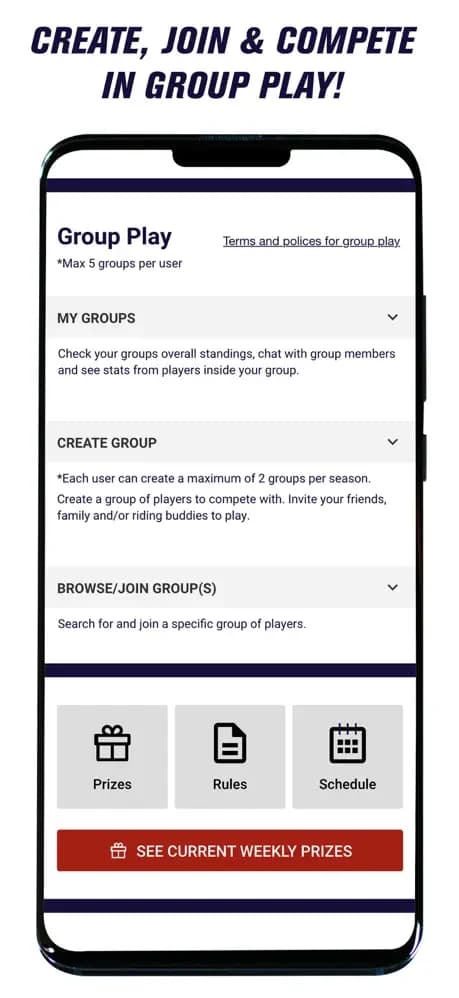 RMFantasy group-play screen for creating or joining a group.