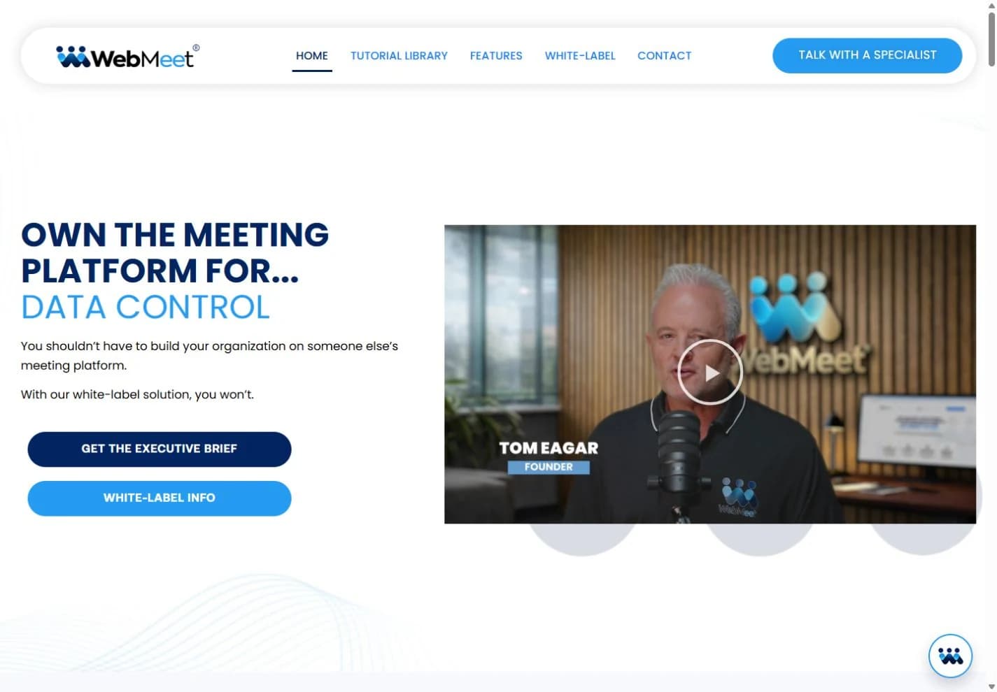 WebMeet website introducing its branded meeting platform.